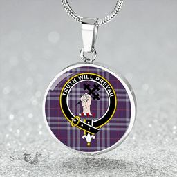 Scottish Thomson Navy (Thompson Navy) Weathered Clan Tartan Circle Necklace - Crest Classic Scottish Plaid Tartan Plaid