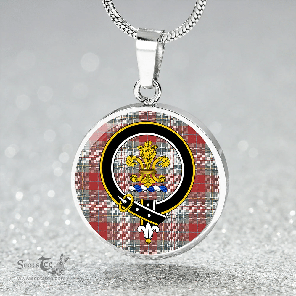 Scottish Warden Weathered Clan Tartan Circle Necklace - Crest Classic Scottish Plaid Tartan Plaid