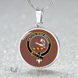 Scottish Skene Weathered Clan Tartan Circle Necklace - Crest Classic Scottish Plaid Tartan Plaid