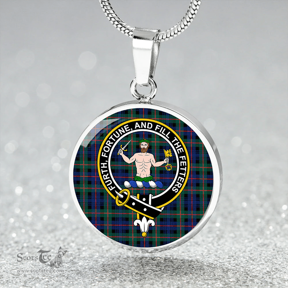 Scottish Murray of Atholl (Murray) Modern Clan Tartan Circle Necklace - Crest Classic Scottish Plaid Tartan Plaid