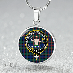 Scottish Murray of Atholl (Murray) Modern Clan Tartan Circle Necklace - Crest Classic Scottish Plaid Tartan Plaid