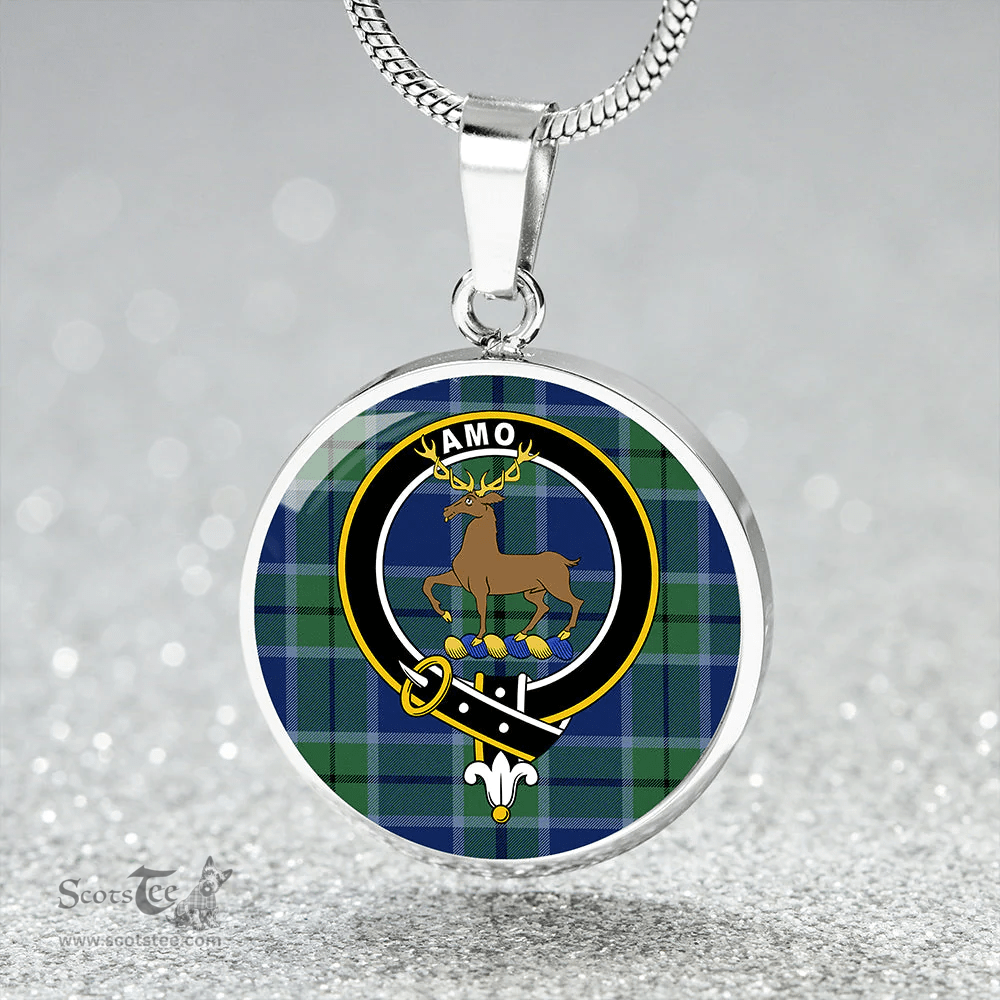 Scottish Scott Green (Sir Walter) Modern Clan Tartan Circle Necklace - Crest Classic Scottish Plaid Tartan Plaid