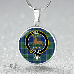 Scottish Scott Green (Sir Walter) Modern Clan Tartan Circle Necklace - Crest Classic Scottish Plaid Tartan Plaid