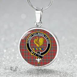 Scottish Sinclair Lyon Count Weathered Clan Tartan Circle Necklace - Crest Classic Scottish Plaid Tartan Plaid