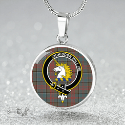 Scottish Stewart of Appin Hunting Weathered Clan Tartan Circle Necklace - Crest Classic Scottish Plaid Tartan Plaid