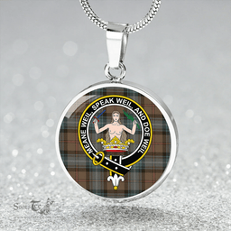 Scottish Urquhart White Lines (Urquhart Ancient) Weathered Clan Tartan Circle Necklace - Crest Classic Scottish Plaid Tartan Plaid