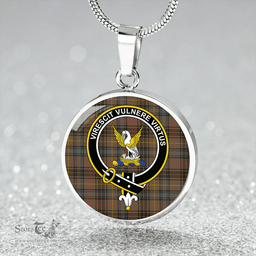 Scottish Stewart Hunting Weathered Clan Tartan Circle Necklace - Crest Classic Scottish Plaid Tartan Plaid