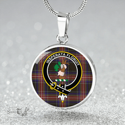 Scottish Watt (Wate) Weathered Clan Tartan Circle Necklace - Crest Classic Scottish Plaid Tartan Plaid