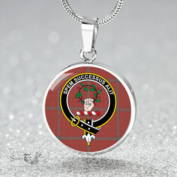 Scottish Ross David Weathered Clan Tartan Circle Necklace - Crest Classic Scottish Plaid Tartan Plaid
