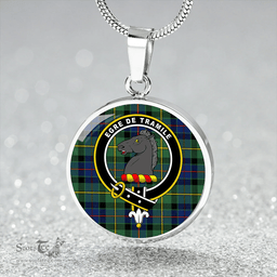 Scottish Tait Modern Clan Tartan Circle Necklace - Crest Classic Scottish Plaid Tartan Plaid
