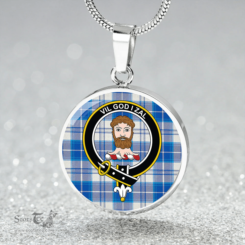 Scottish Menzies Dress Dance; Blue Modern Clan Tartan Circle Necklace - Crest Classic Scottish Plaid Tartan Plaid