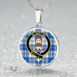 Scottish Menzies Dress Dance; Blue Modern Clan Tartan Circle Necklace - Crest Classic Scottish Plaid Tartan Plaid