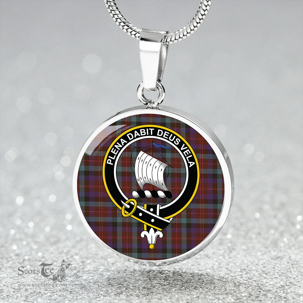 Scottish Tennant Weathered Clan Tartan Circle Necklace - Crest Classic Scottish Plaid Tartan Plaid