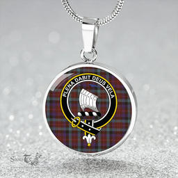 Scottish Tennant Weathered Clan Tartan Circle Necklace - Crest Classic Scottish Plaid Tartan Plaid