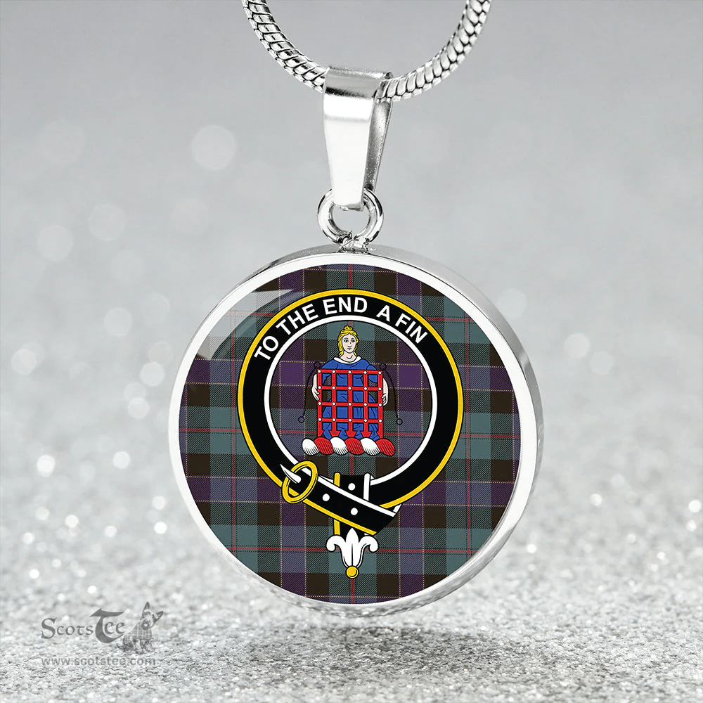 Scottish Ogilvie Hunting Weathered Clan Tartan Circle Necklace - Crest Classic Scottish Plaid Tartan Plaid