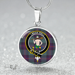 Scottish Shaw Weathered Clan Tartan Circle Necklace - Crest Classic Scottish Plaid Tartan Plaid