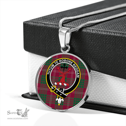 Scottish Crawford Red Modern Clan Tartan Circle Necklace - Crest Classic Scottish Plaid Tartan Plaid
