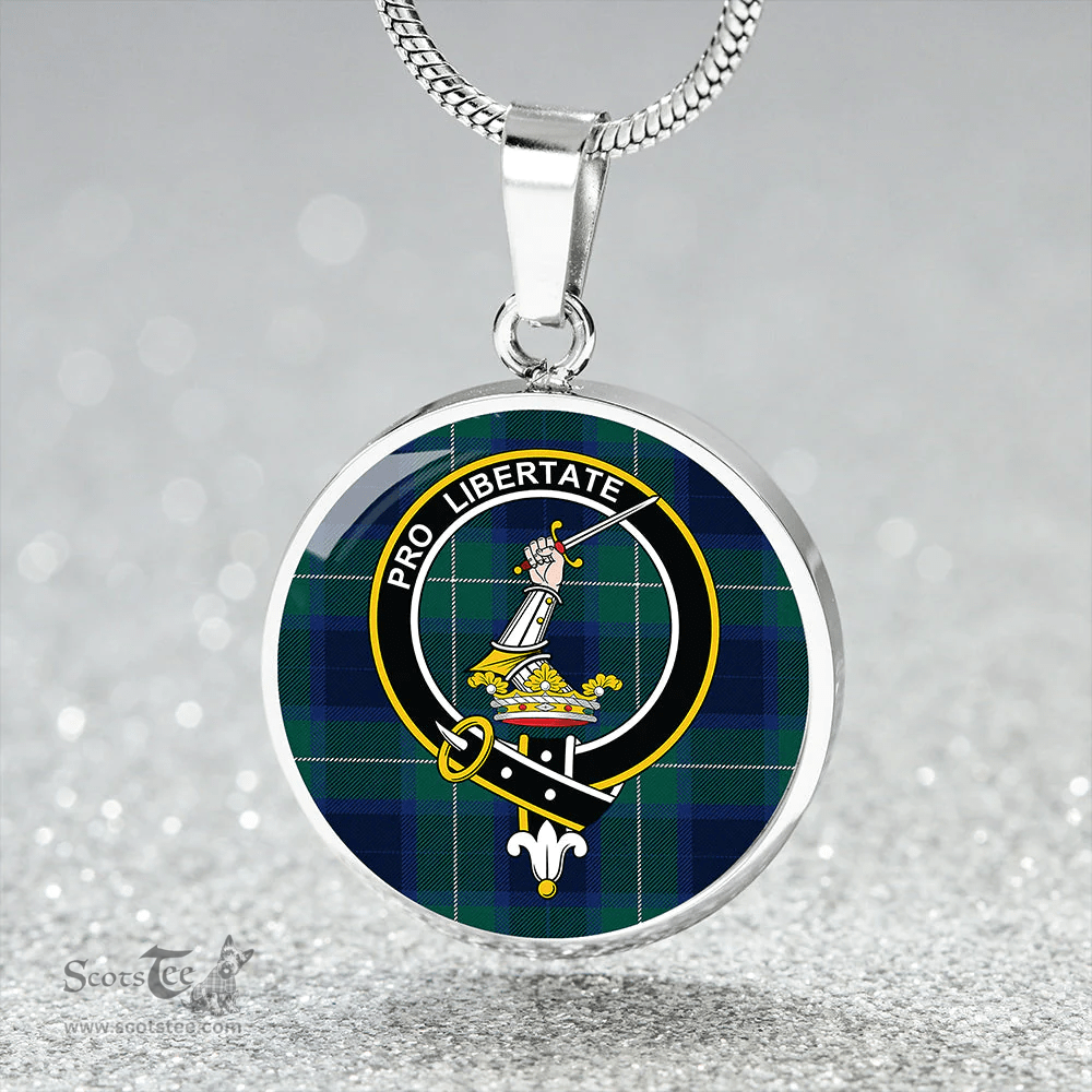 Scottish Wallace Blue (Wallas Blue) Modern Clan Tartan Circle Necklace - Crest Classic Scottish Plaid Tartan Plaid