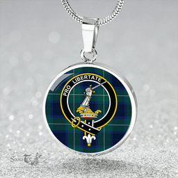 Scottish Wallace Blue (Wallas Blue) Modern Clan Tartan Circle Necklace - Crest Classic Scottish Plaid Tartan Plaid