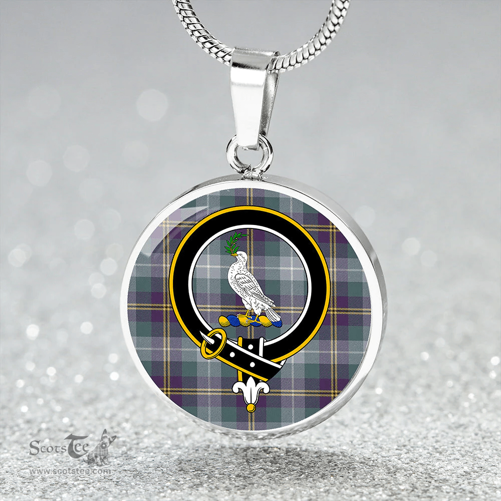 Scottish Porteous Weathered Clan Tartan Circle Necklace - Crest Classic Scottish Plaid Tartan Plaid