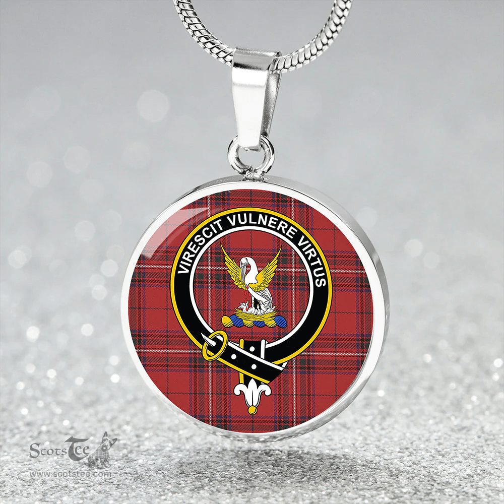 Scottish Stewart of Rothesay Weathered Clan Tartan Circle Necklace - Crest Classic Scottish Plaid Tartan Plaid