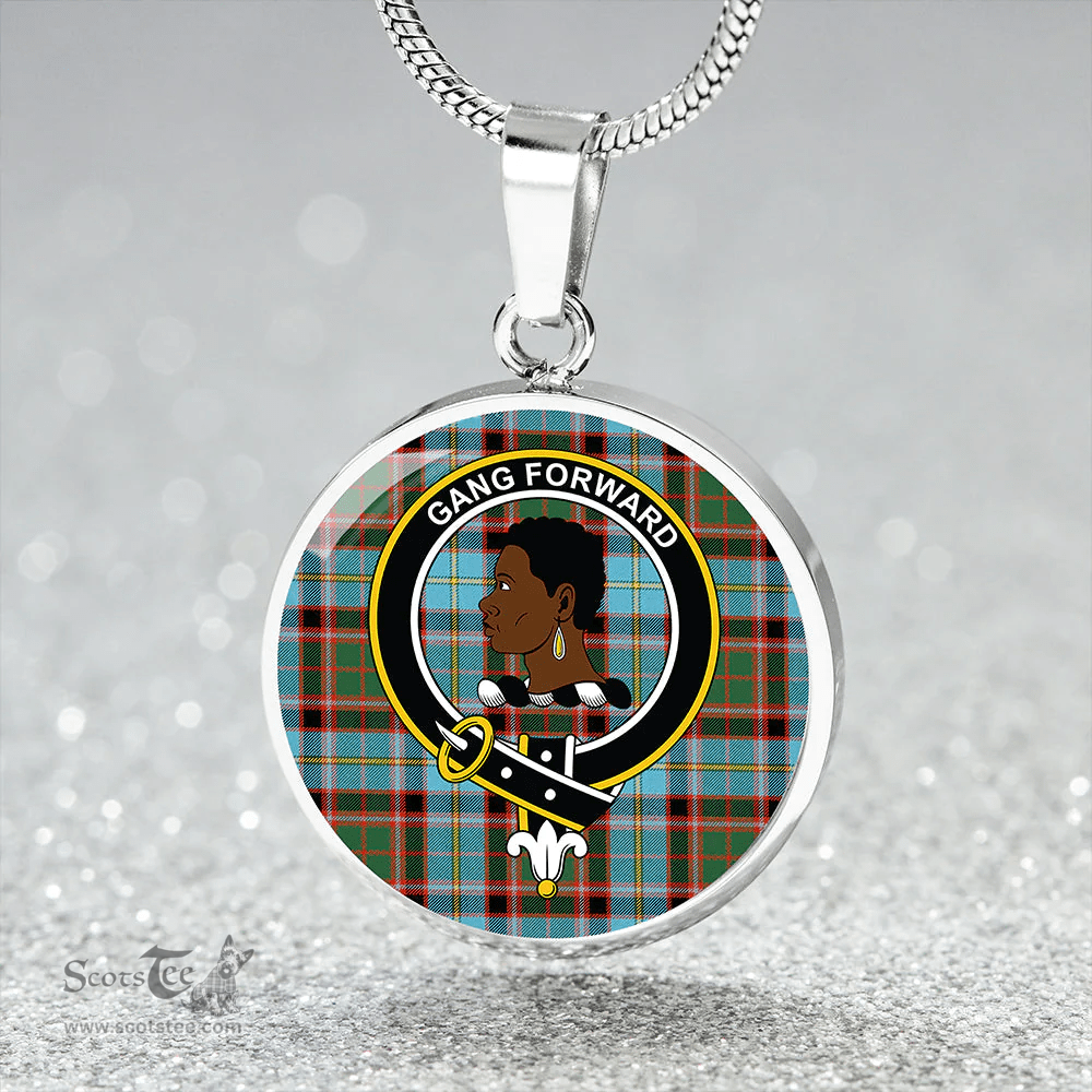 Scottish Stirling and Bannockburn Ancient Clan Tartan Circle Necklace - Crest Classic Scottish Plaid Tartan Plaid