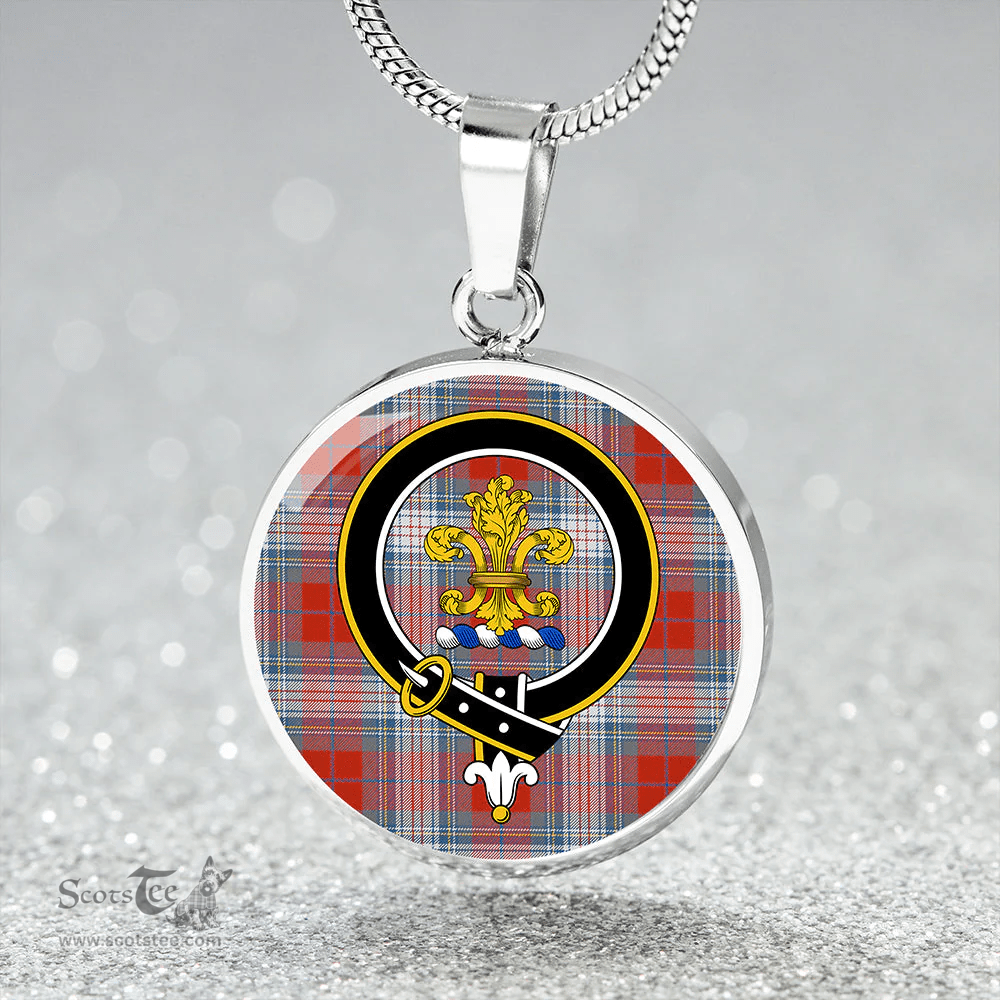 Scottish Warden Ancient Clan Tartan Circle Necklace - Crest Classic Scottish Plaid Tartan Plaid