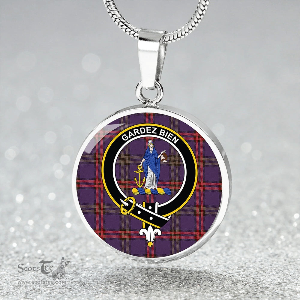 Scottish Montgomery Weathered Clan Tartan Circle Necklace - Crest Classic Scottish Plaid Tartan Plaid