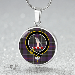 Scottish Syme Weathered Clan Tartan Circle Necklace - Crest Classic Scottish Plaid Tartan Plaid