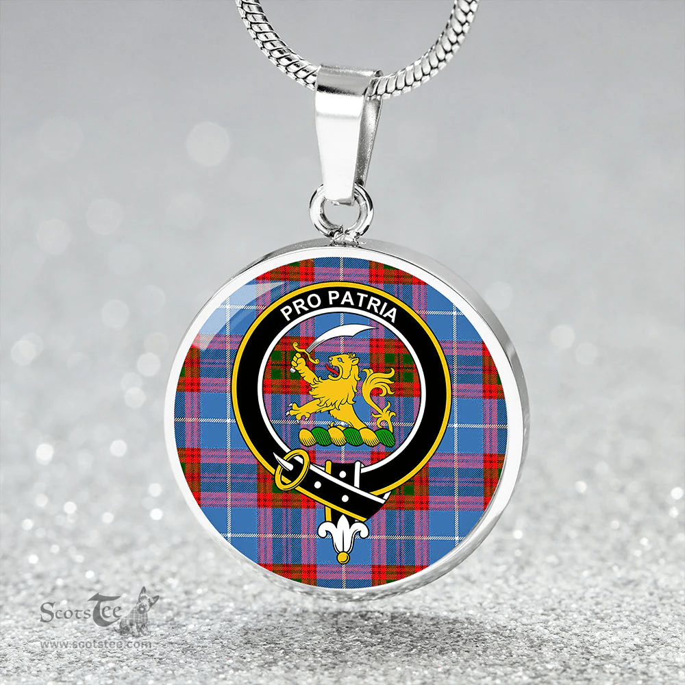 Scottish Newton Clan Tartan Circle Necklace - Crest Classic Scottish Plaid Tartan Plaid