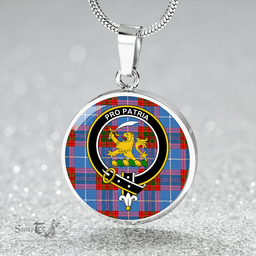 Scottish Newton Clan Tartan Circle Necklace - Crest Classic Scottish Plaid Tartan Plaid