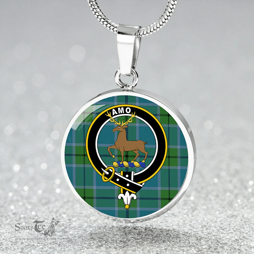 Scottish Scott Green (Sir Walter) Ancient Clan Tartan Circle Necklace - Crest Classic Scottish Plaid Tartan Plaid