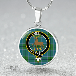 Scottish Scott Green (Sir Walter) Ancient Clan Tartan Circle Necklace - Crest Classic Scottish Plaid Tartan Plaid