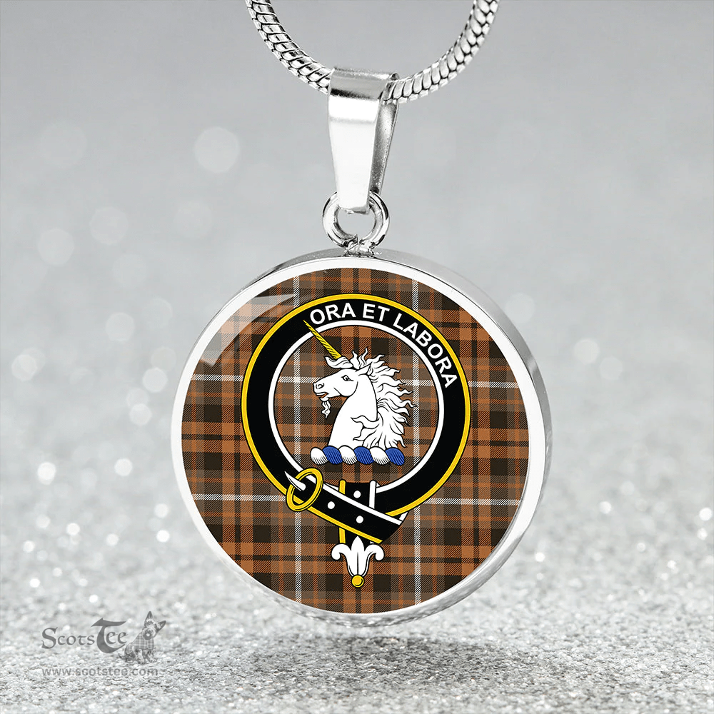 Scottish Ramsay Orange Weathered Clan Tartan Circle Necklace - Crest Classic Scottish Plaid Tartan Plaid