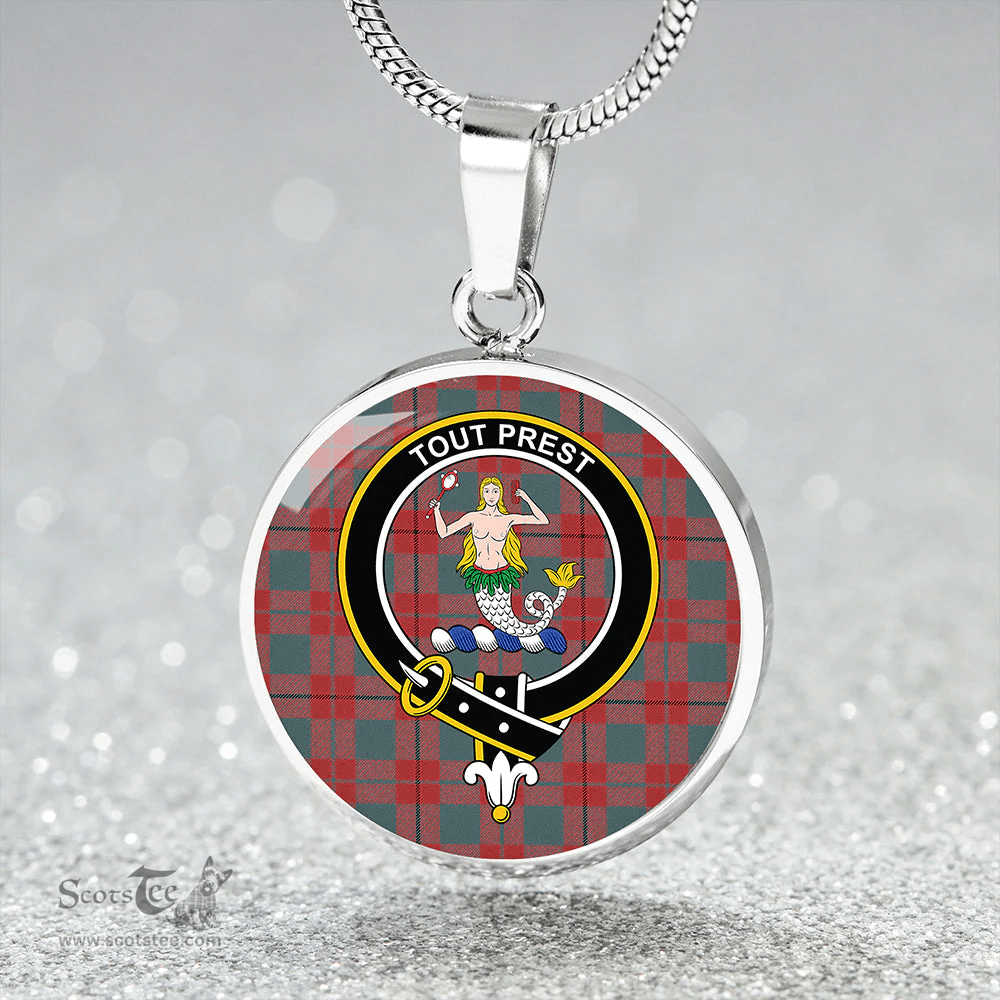 Scottish Murray Hose Weathered Clan Tartan Circle Necklace - Crest Classic Scottish Plaid Tartan Plaid