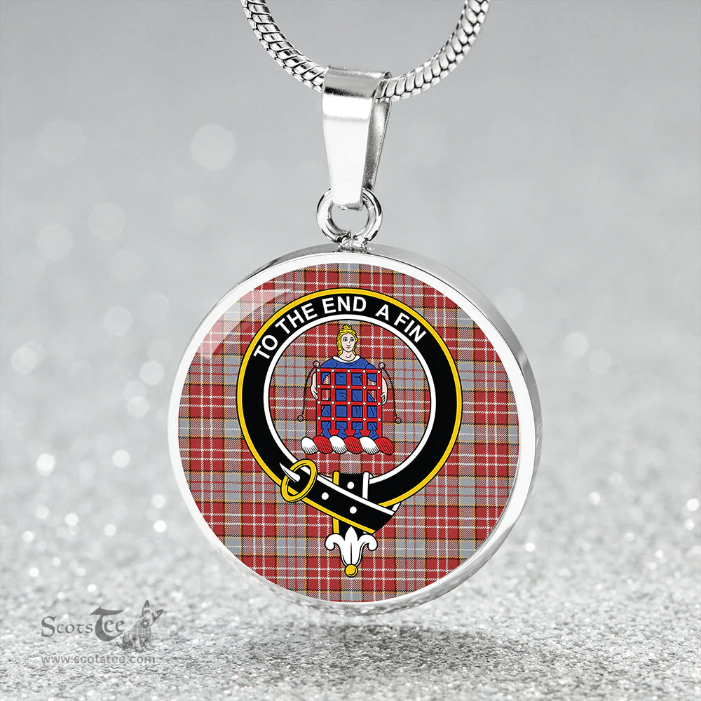 Scottish Ogilvie #2 Weathered Clan Tartan Circle Necklace - Crest Classic Scottish Plaid Tartan Plaid