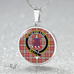 Scottish Ogilvie #2 Weathered Clan Tartan Circle Necklace - Crest Classic Scottish Plaid Tartan Plaid
