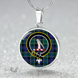 Scottish Syme Modern Clan Tartan Circle Necklace - Crest Classic Scottish Plaid Tartan Plaid