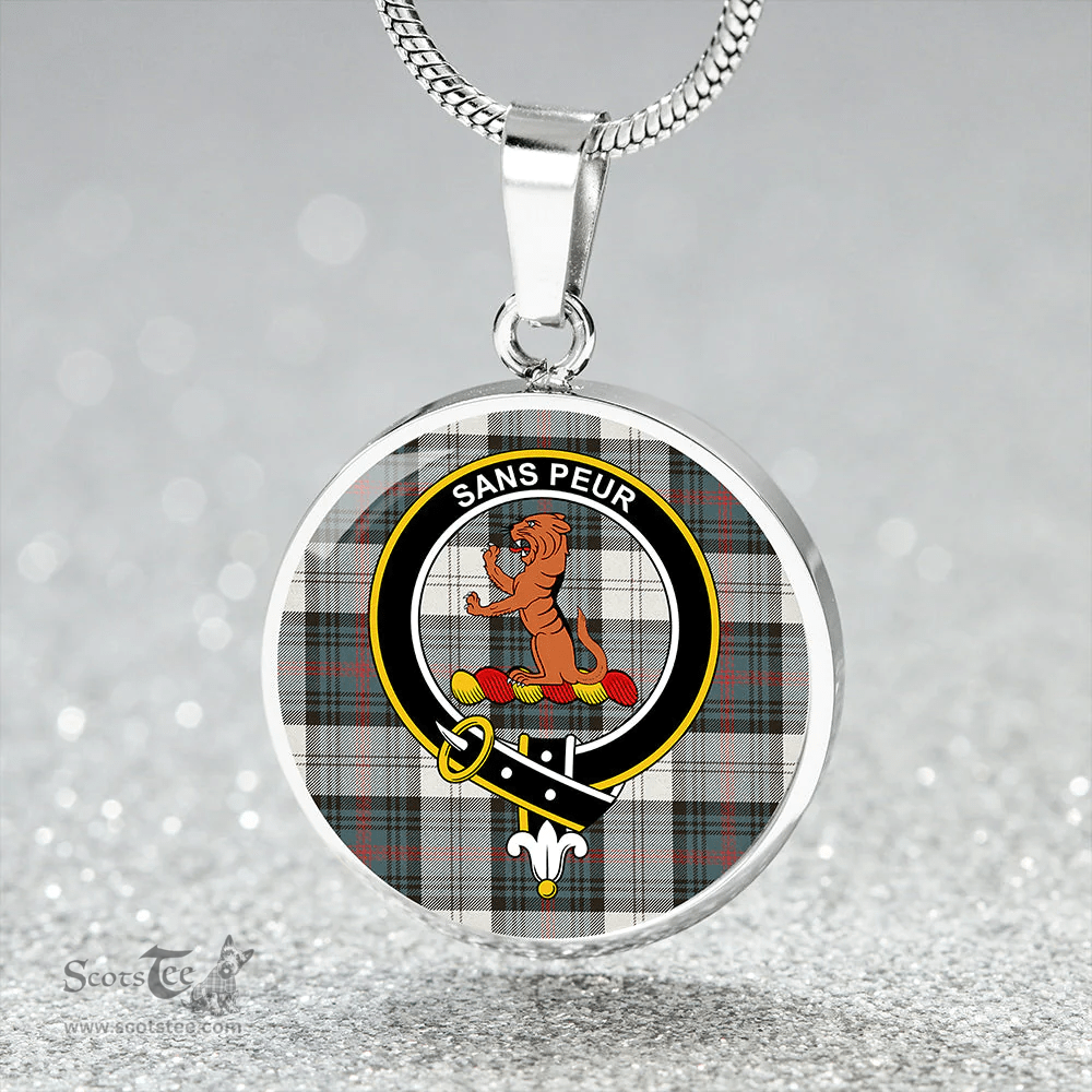 Scottish Sutherland Dress #2 Weathered Clan Tartan Circle Necklace - Crest Classic Scottish Plaid Tartan Plaid