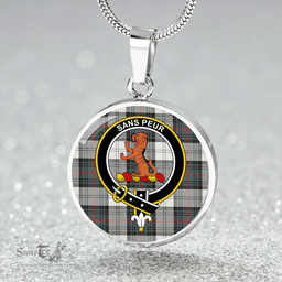 Scottish Sutherland Dress #2 Weathered Clan Tartan Circle Necklace - Crest Classic Scottish Plaid Tartan Plaid