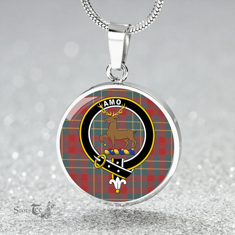 Scottish Scott Autumn Weathered Clan Tartan Circle Necklace - Crest Classic Scottish Plaid Tartan Plaid