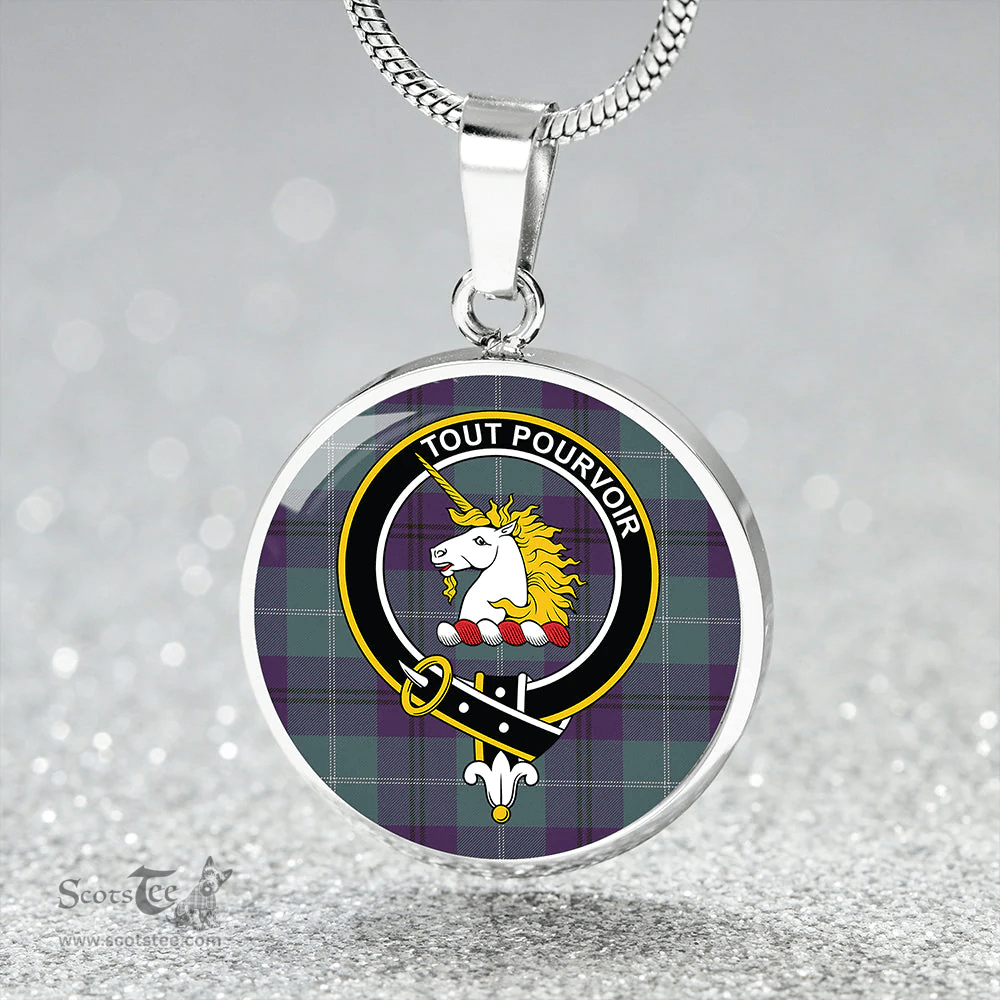 Scottish Oliphant Weathered Clan Tartan Circle Necklace - Crest Classic Scottish Plaid Tartan Plaid