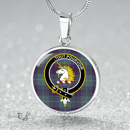 Scottish Oliphant Weathered Clan Tartan Circle Necklace - Crest Classic Scottish Plaid Tartan Plaid