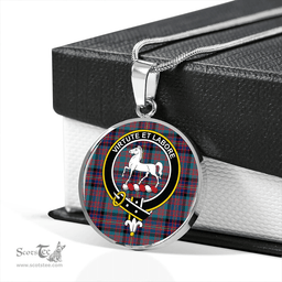 Scottish Cochrane Azure (Cochran Azure) Modern Clan Tartan Circle Necklace - Crest Classic Scottish Plaid Tartan Plaid