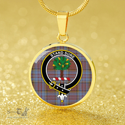 Scottish Anderson Weathered Clan Tartan Circle Necklace - Crest Classic Scottish Plaid Tartan Plaid