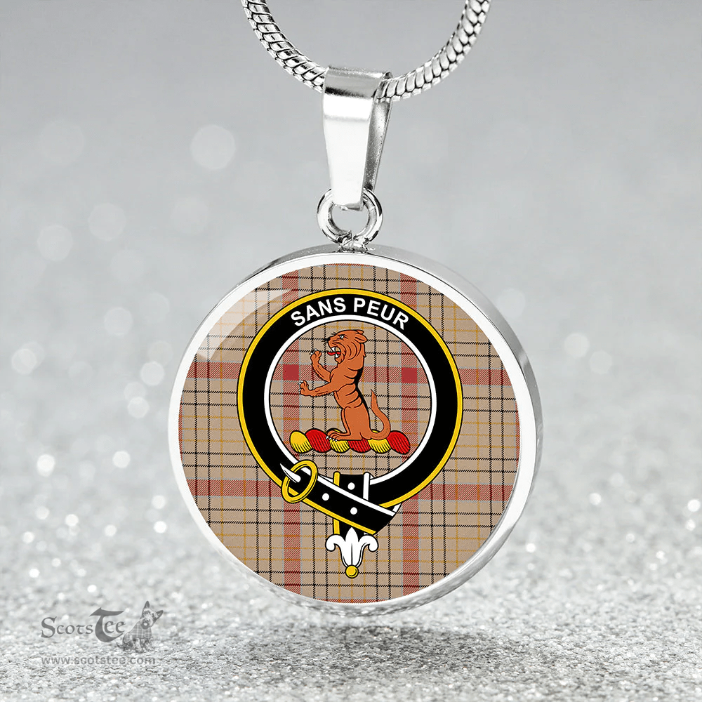 Scottish Sutherland of Duffus Weathered Clan Tartan Circle Necklace - Crest Classic Scottish Plaid Tartan Plaid