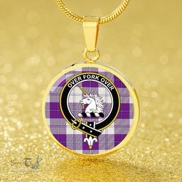 Scottish Cunningham Dress Purple Clan Tartan Circle Necklace - Crest Classic Scottish Plaid Tartan Plaid