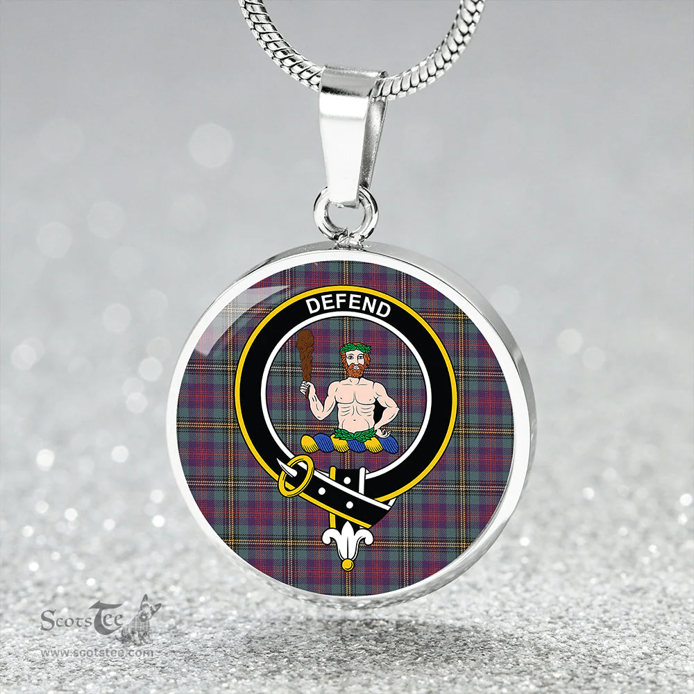 Scottish Wood Weathered Clan Tartan Circle Necklace - Crest Classic Scottish Plaid Tartan Plaid