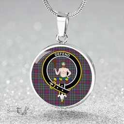 Scottish Wood Weathered Clan Tartan Circle Necklace - Crest Classic Scottish Plaid Tartan Plaid