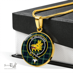 Scottish Campbell of Argyll Modern 2 Clan Tartan Circle Necklace - Crest Classic Scottish Plaid Tartan Plaid